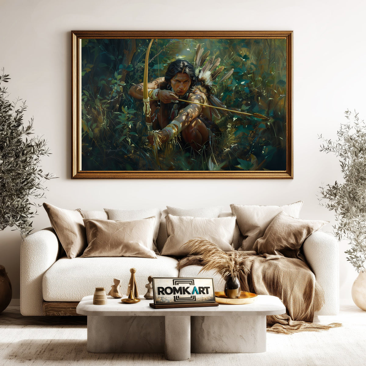 Native American Archer Oil Painting - image 5