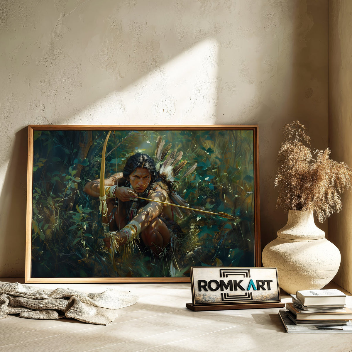Native American Archer Oil Painting - image 6