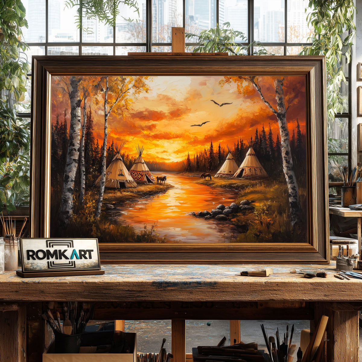 Native American Autumn Tipi Oil Painting - image 2