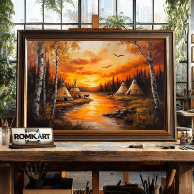 Native American Autumn Tipi Oil Painting - image 2