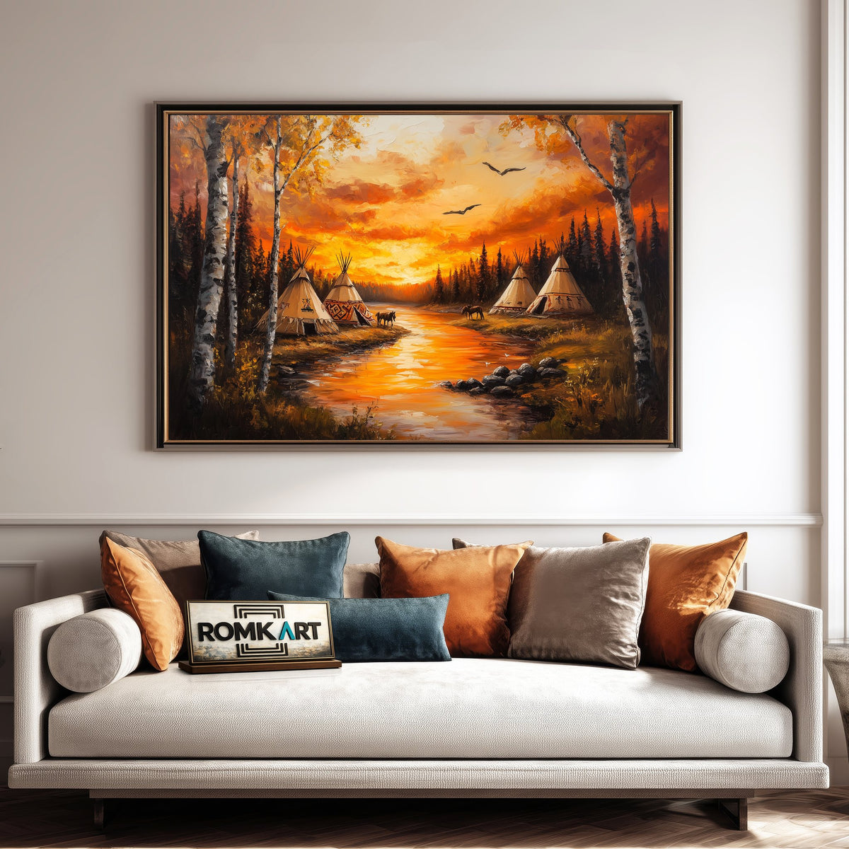 Native American Autumn Tipi Oil Painting - image 4