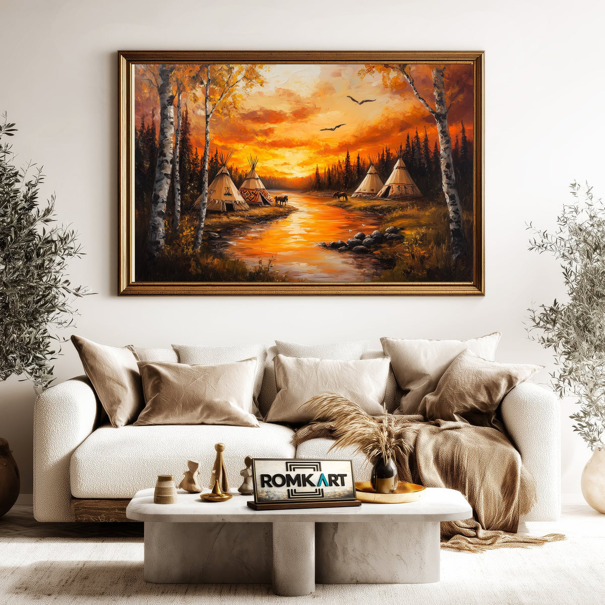 Native American Autumn Tipi Oil Painting - image 5