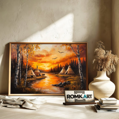 Native American Autumn Tipi Oil Painting - image 6
