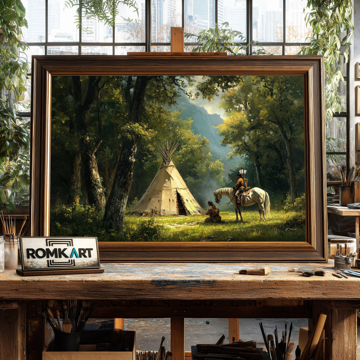 Native American Campsite Tipi Oil Painting - image 2