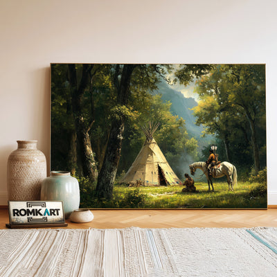 Native American Campsite Tipi Oil Painting - image 3