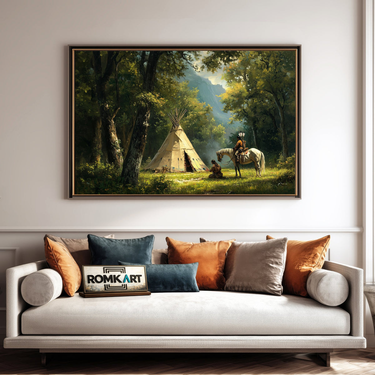 Native American Campsite Tipi Oil Painting - image 4