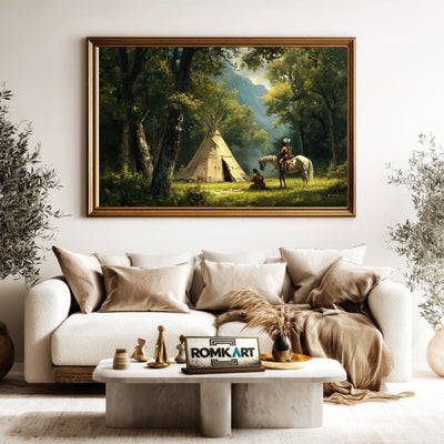 Native American Campsite Tipi Oil Painting - image 5