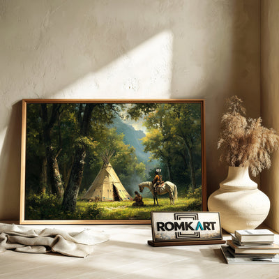 Native American Campsite Tipi Oil Painting - image 6