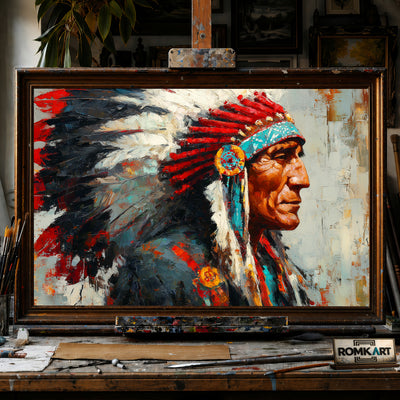 Native American Chief hand-painted oil painting on canvas