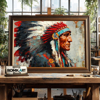 Native American Chief Oil Painting - image 2