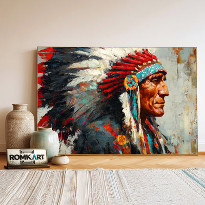 Native American Chief Oil Painting - image 3
