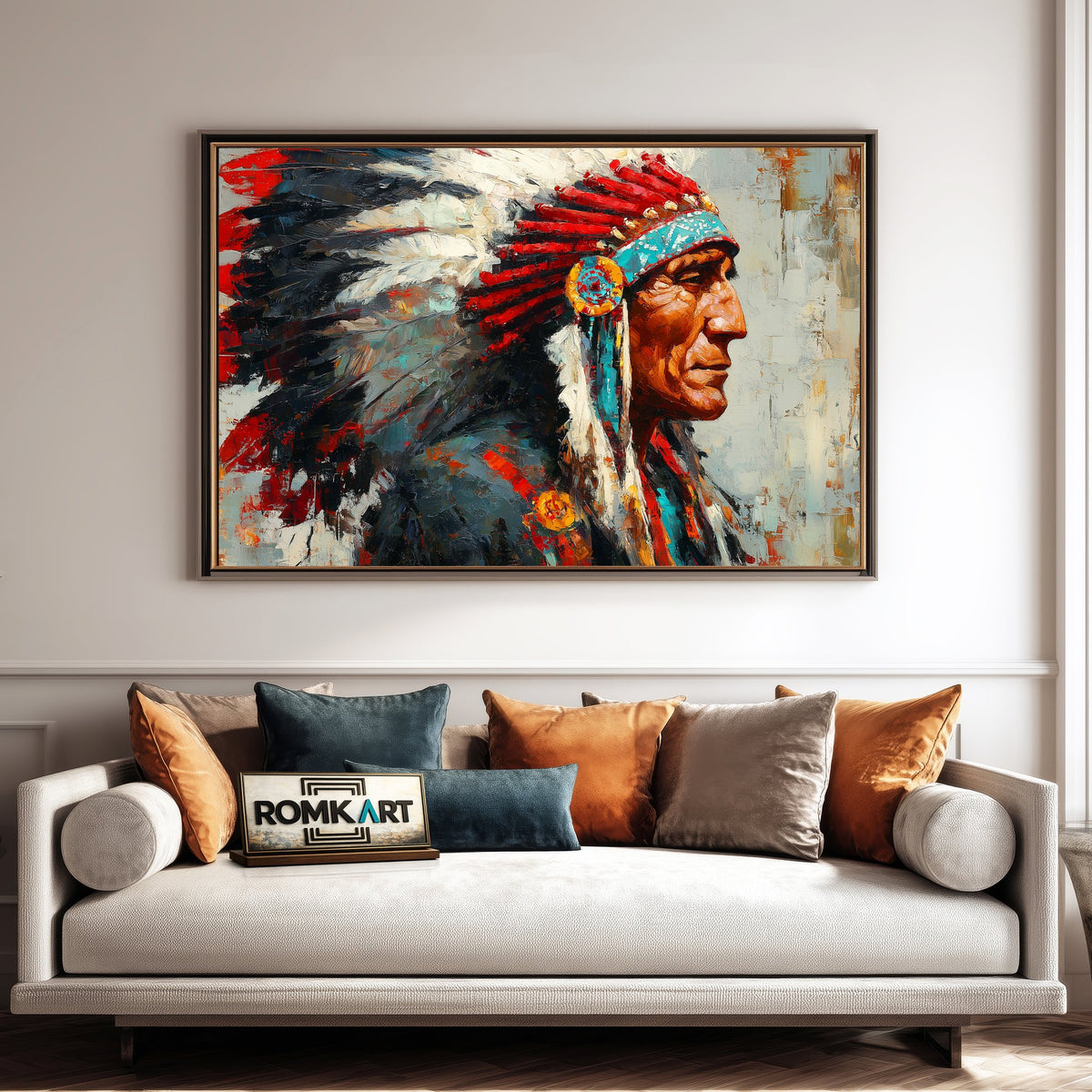 Native American Chief Oil Painting - image 4