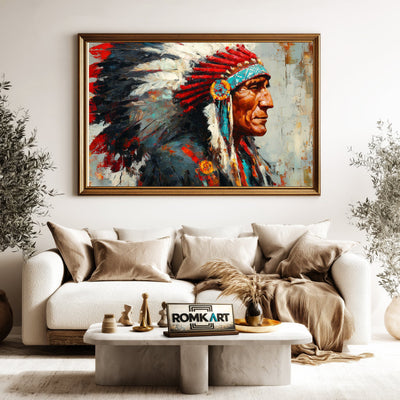 Native American Chief Oil Painting - image 5