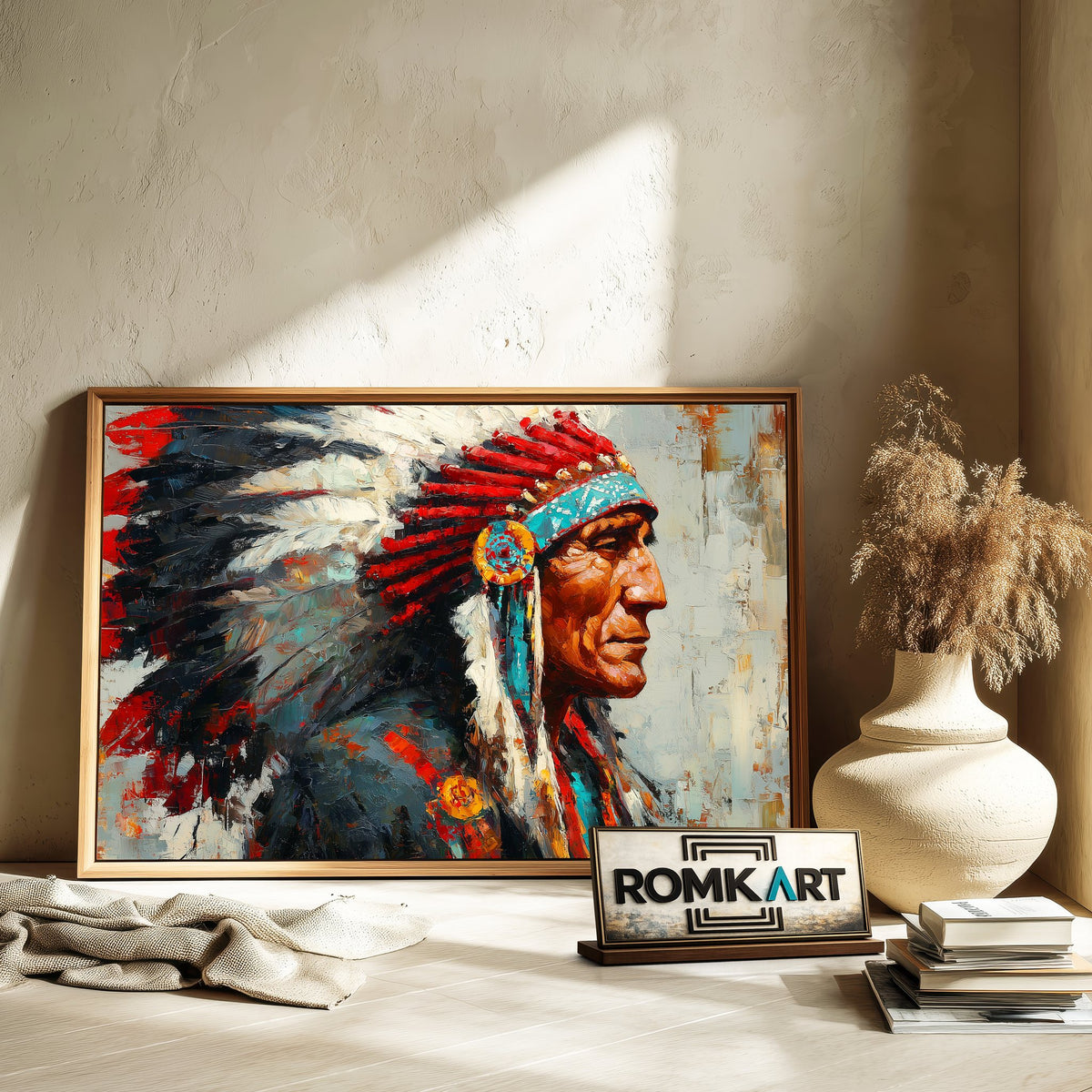 Native American Chief Oil Painting - image 6