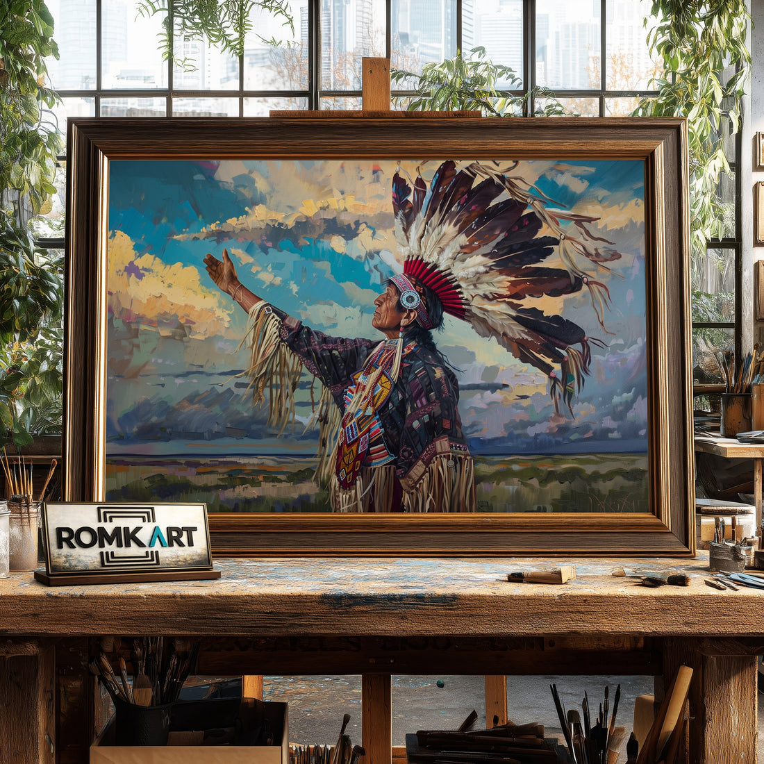 Native American Elder hand-painted oil painting on canvas
