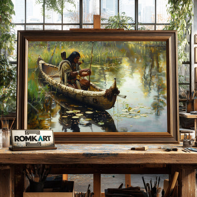 Native American Fishing Oil Painting - image 2