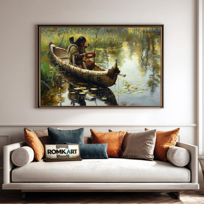 Native American Fishing Oil Painting - image 4