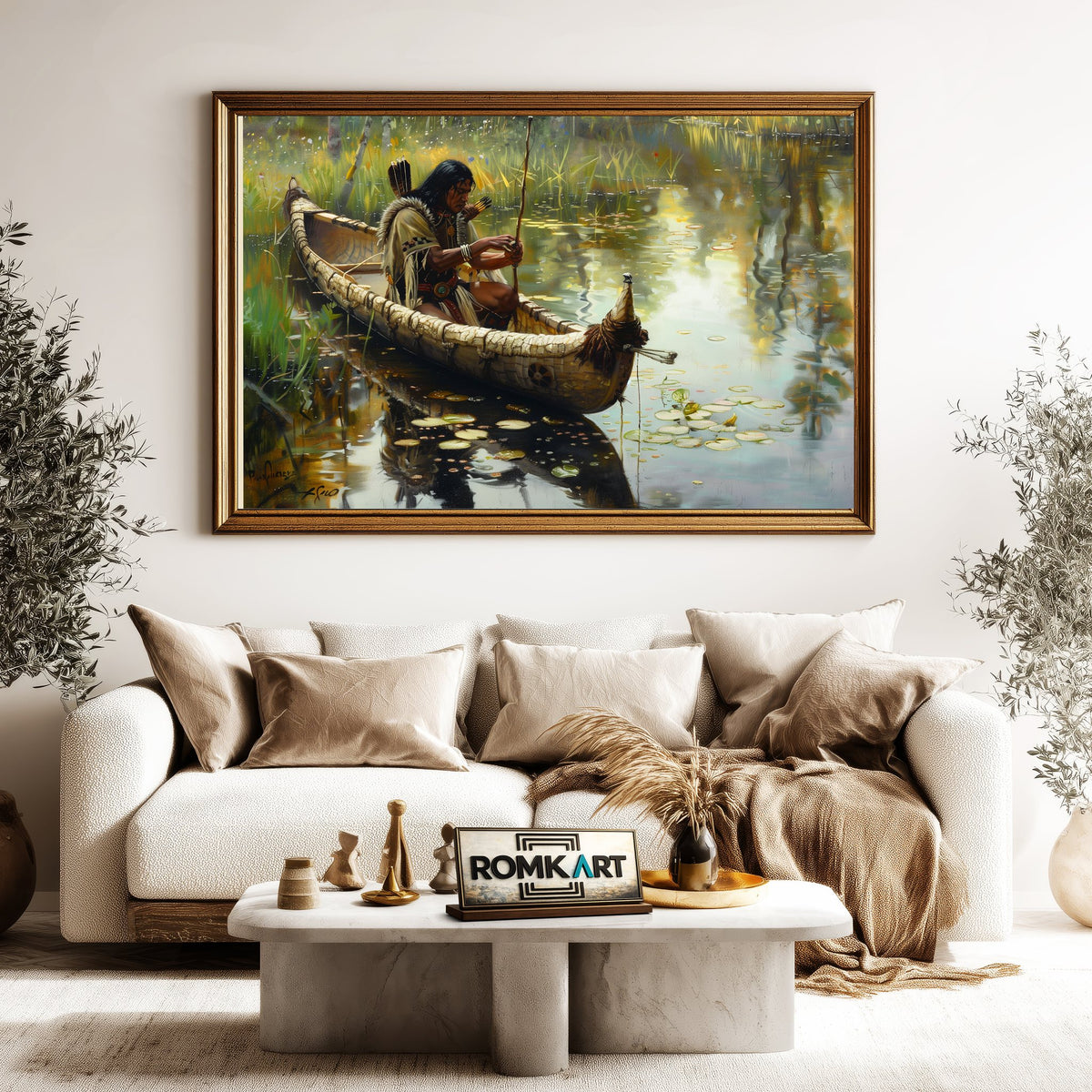 Native American Fishing Oil Painting - image 5