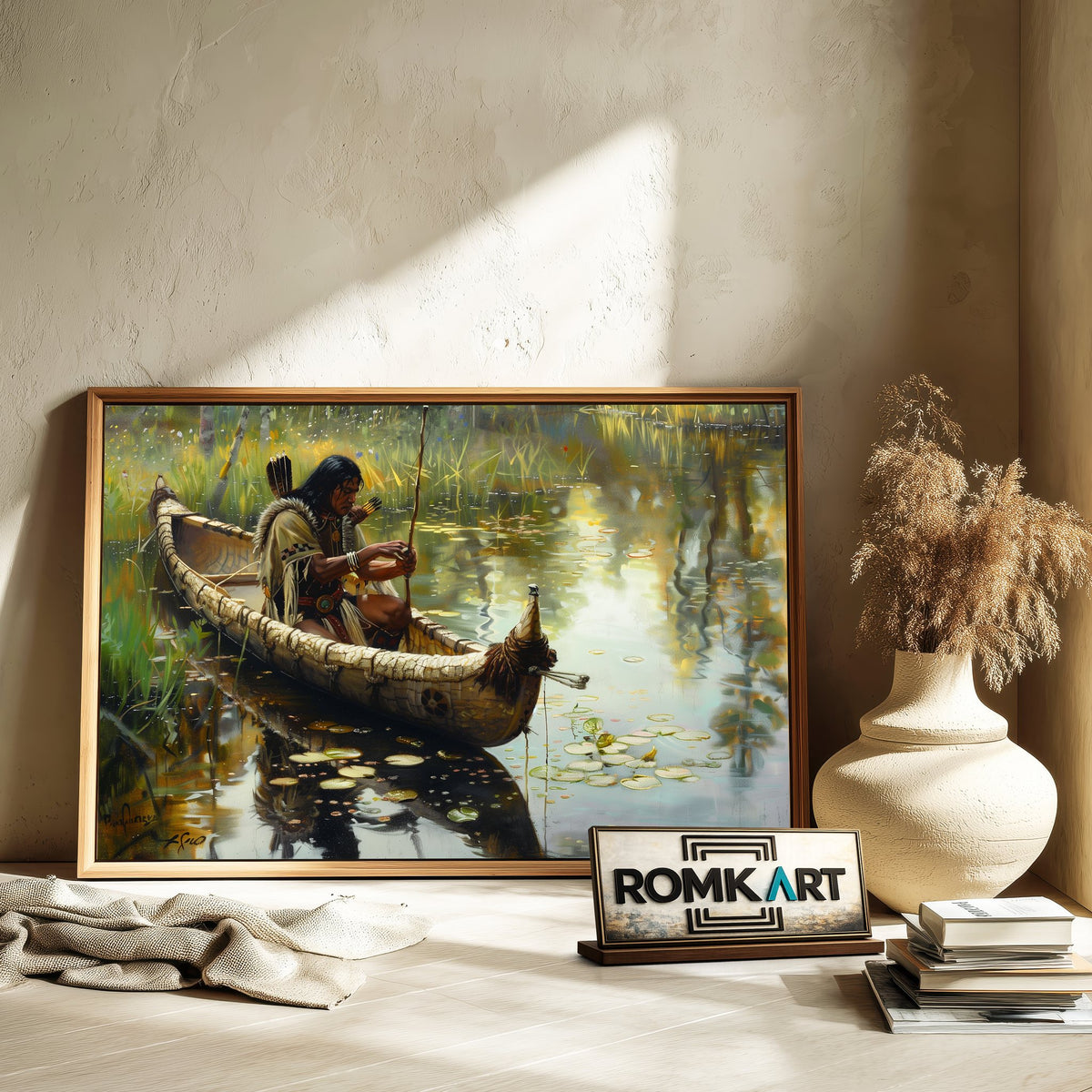 Native American Fishing Oil Painting - image 6