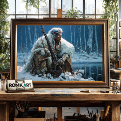 Native American Hunter Oil Painting - image 2
