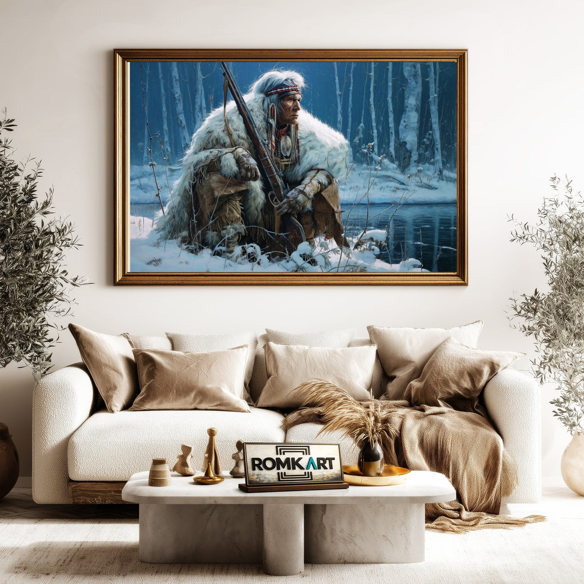 Native American Hunter Oil Painting - image 5