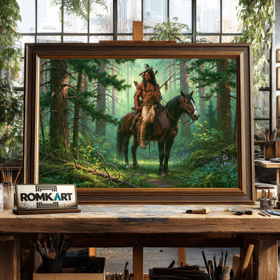 Native American in Deep Forest Oil Painting - image 2
