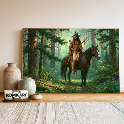 Native American in Deep Forest Oil Painting - image 3