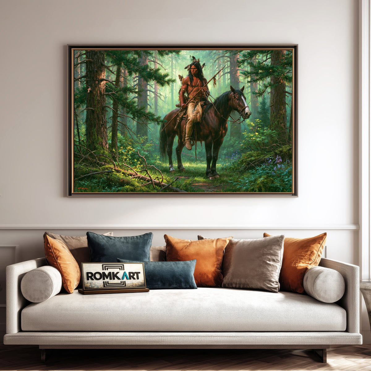 Native American in Deep Forest Oil Painting - image 4