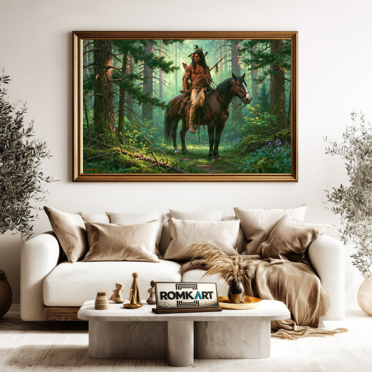 Native American in Deep Forest Oil Painting - image 5