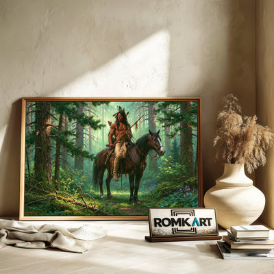 Native American in Deep Forest Oil Painting - image 6