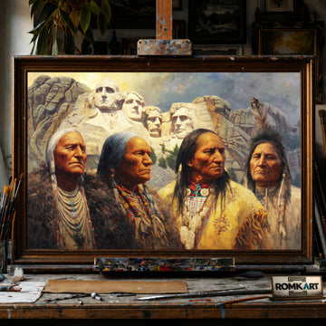 Native American Leaders in Rushmore Mountain hand-painted oil painting on canvas