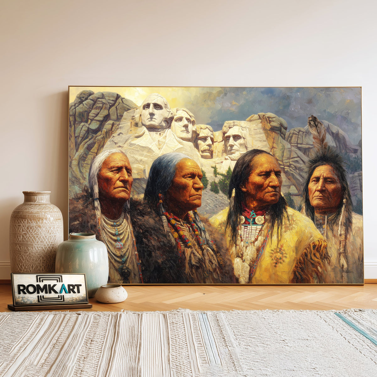 Native American Leaders in Rushmore Mountain Oil Painting - image 3