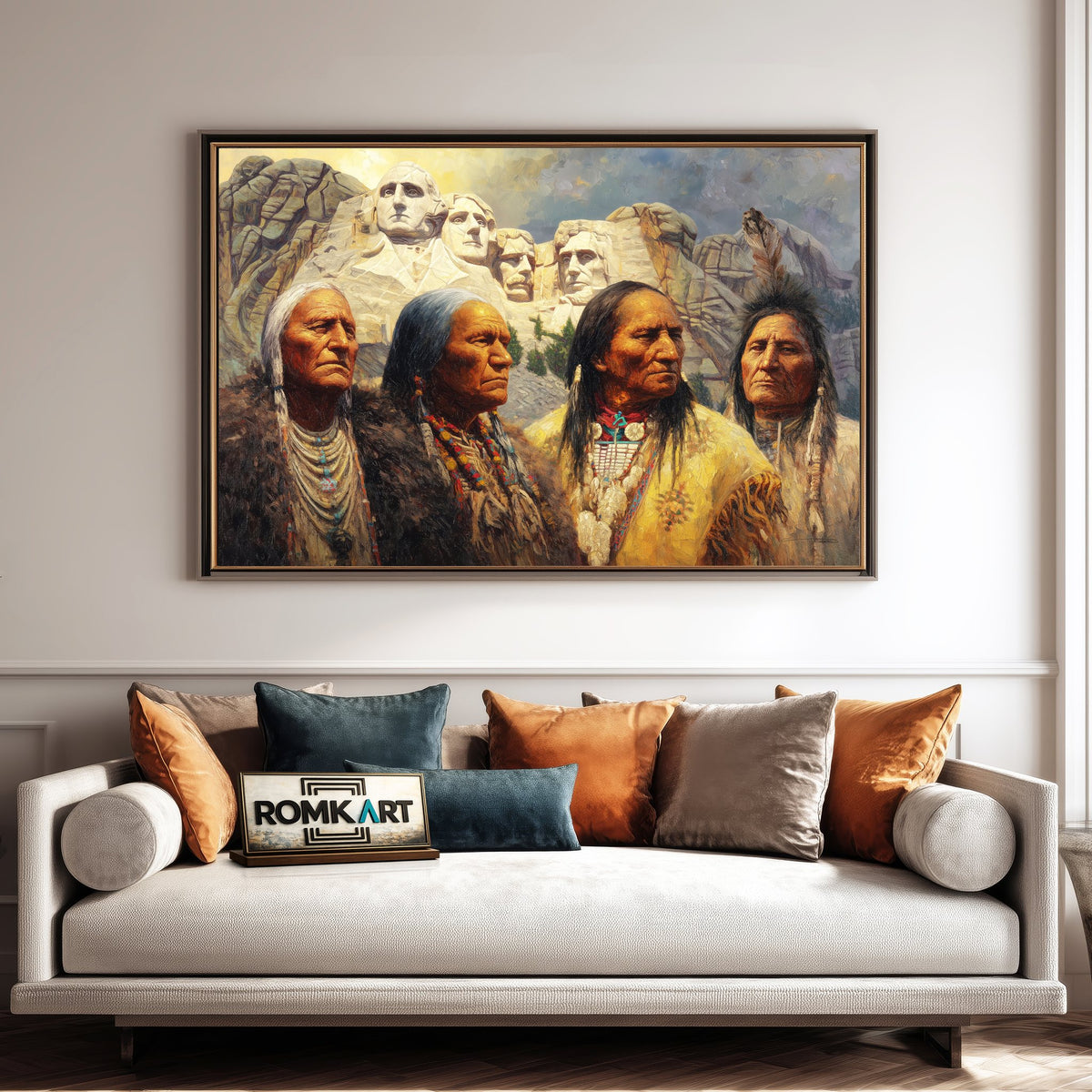 Native American Leaders in Rushmore Mountain Oil Painting - image 4