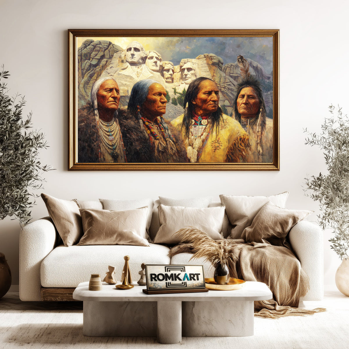 Native American Leaders in Rushmore Mountain Oil Painting - image 5