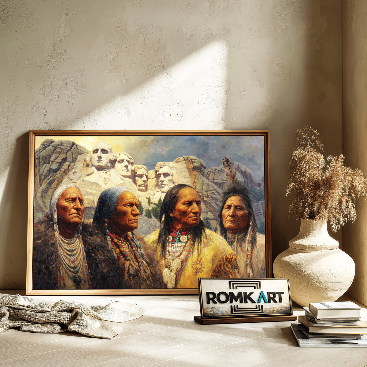 Native American Leaders in Rushmore Mountain Oil Painting - image 6