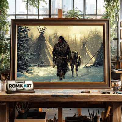 Native American Man and Horse Oil Painting - image 2