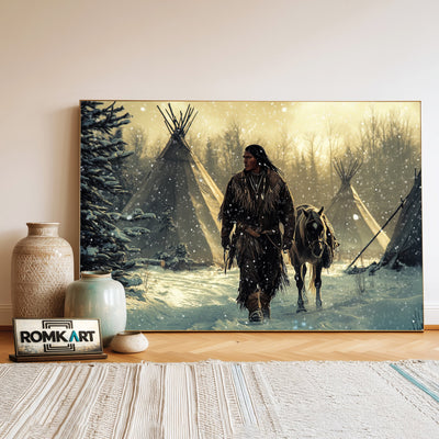 Native American Man and Horse Oil Painting - image 3