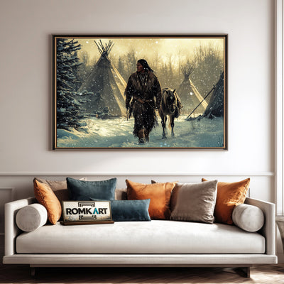 Native American Man and Horse Oil Painting - image 4