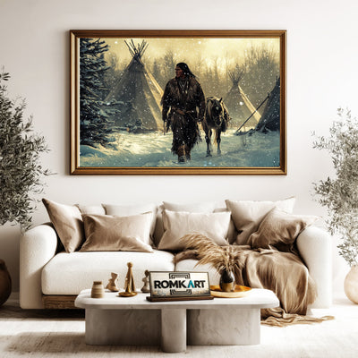 Native American Man and Horse Oil Painting - image 5