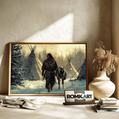 Native American Man and Horse Oil Painting - image 6