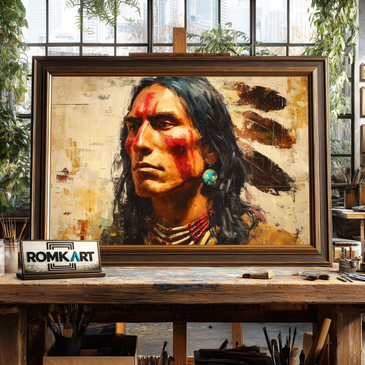 Native American Portrait Oil Painting - image 2