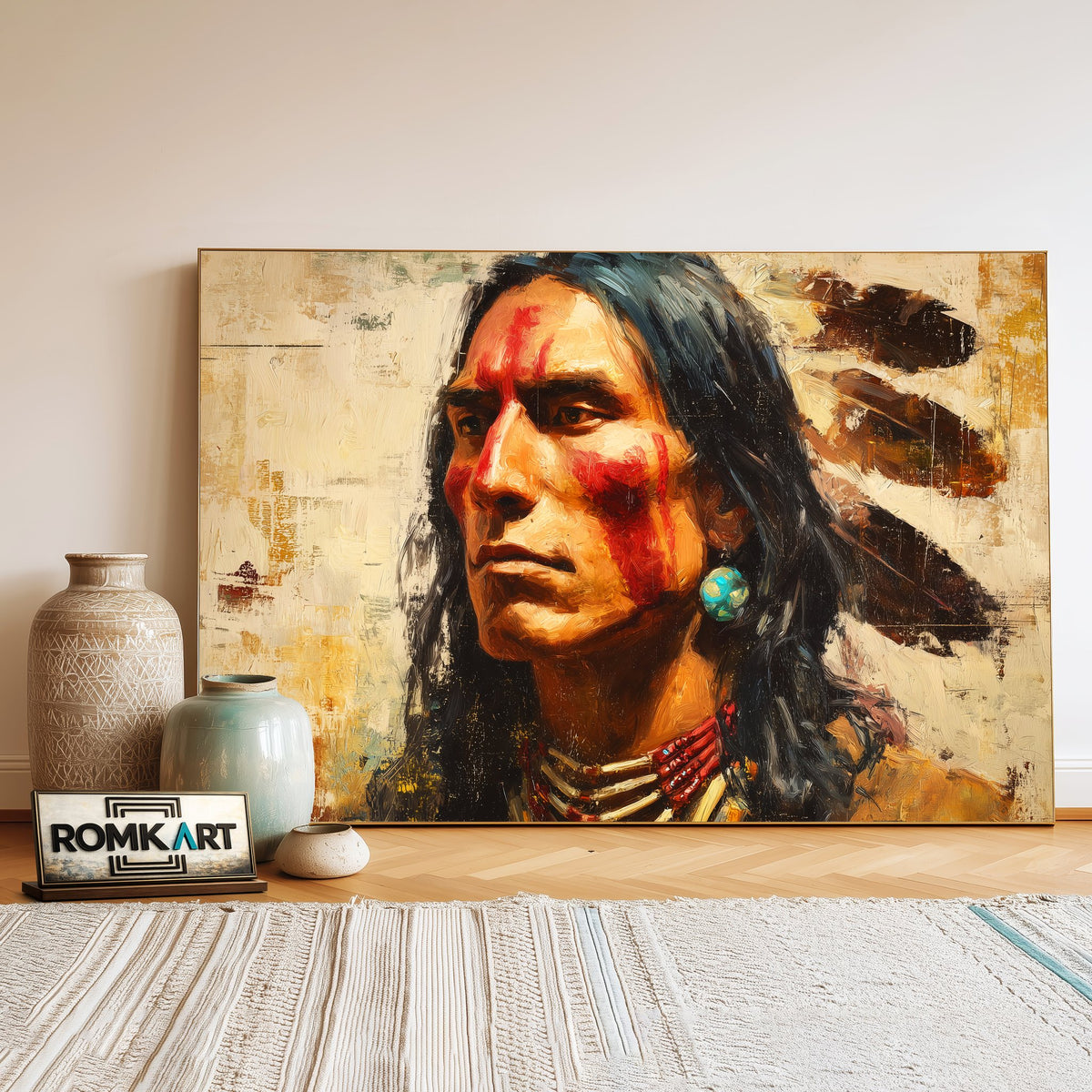 Native American Portrait Oil Painting - image 3