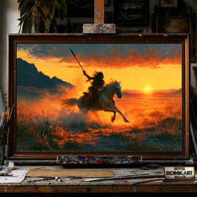 Native American Rider on Horseback hand-painted oil painting on canvas