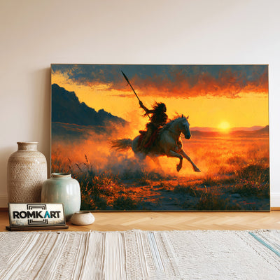 Native American Rider on Horseback Oil Painting - image 3