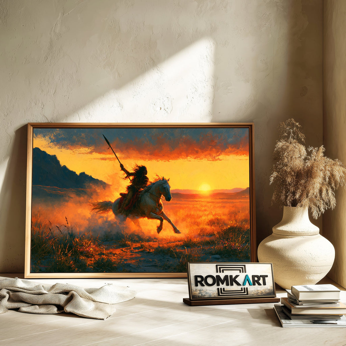 Native American Rider on Horseback Oil Painting - image 6