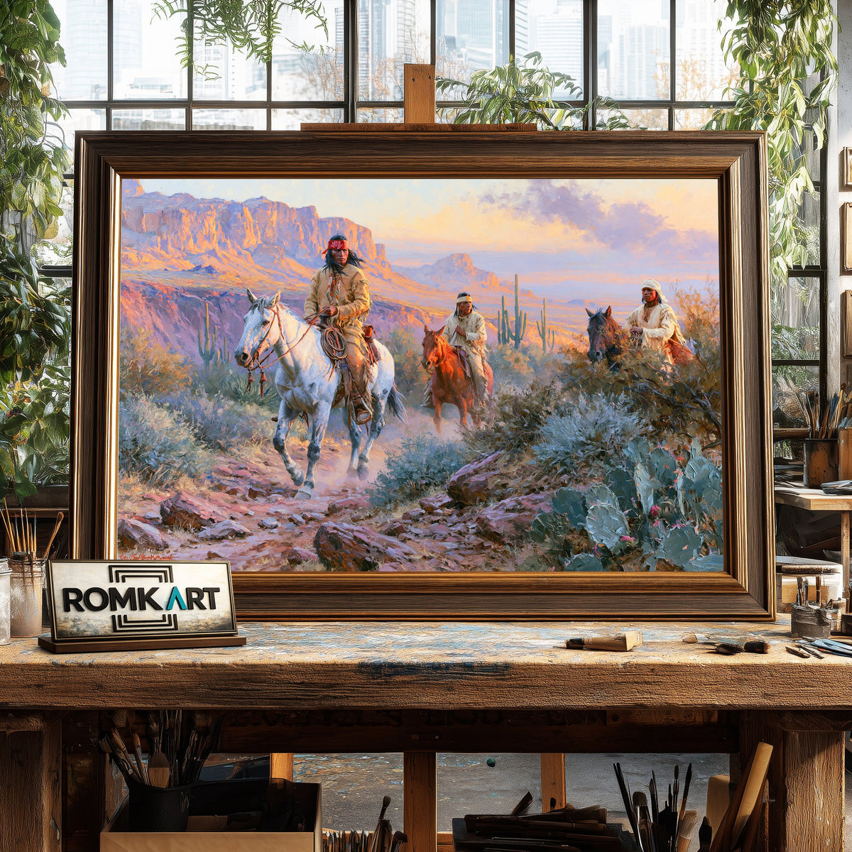 Native American Riders Oil Painting - image 2