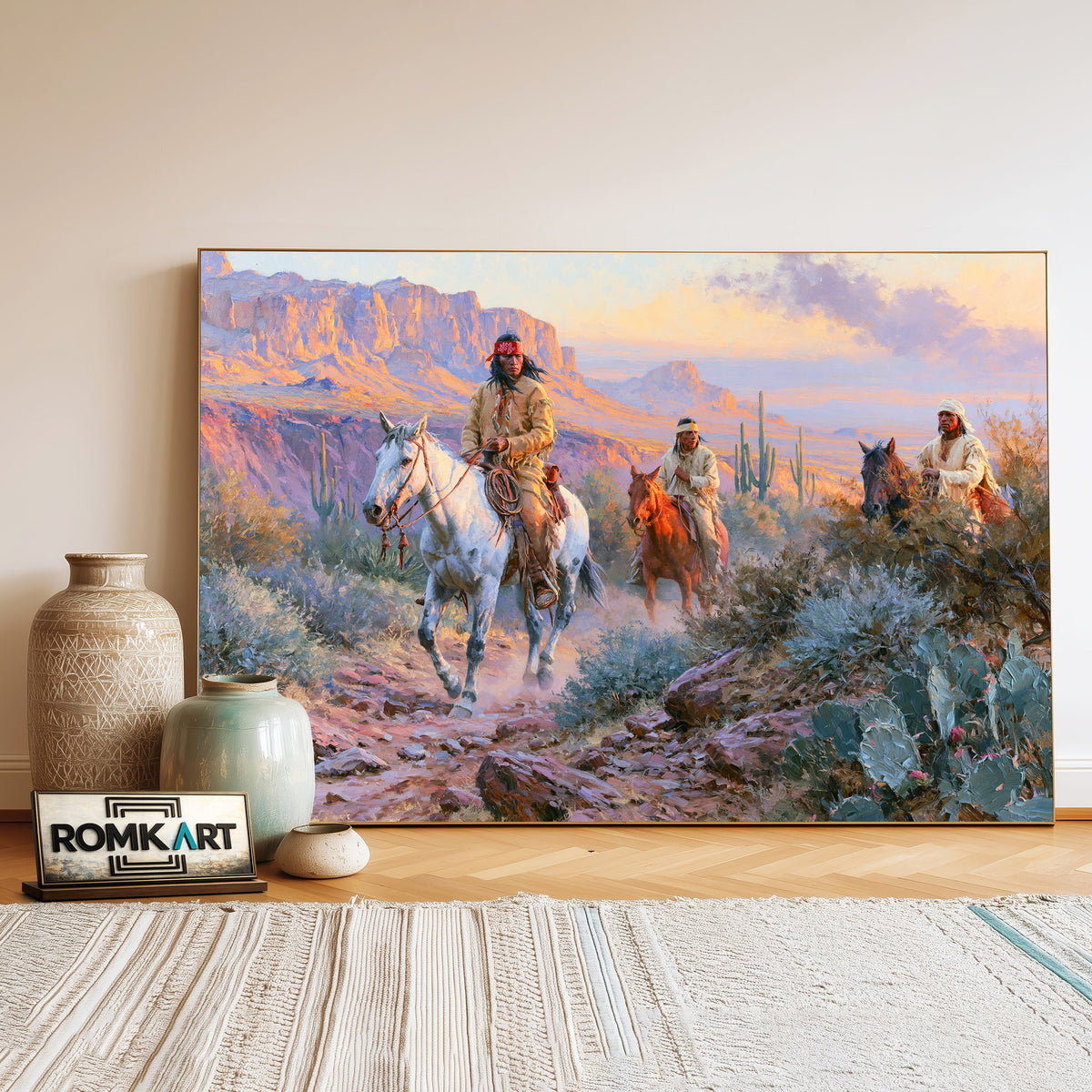 Native American Riders Oil Painting - image 3