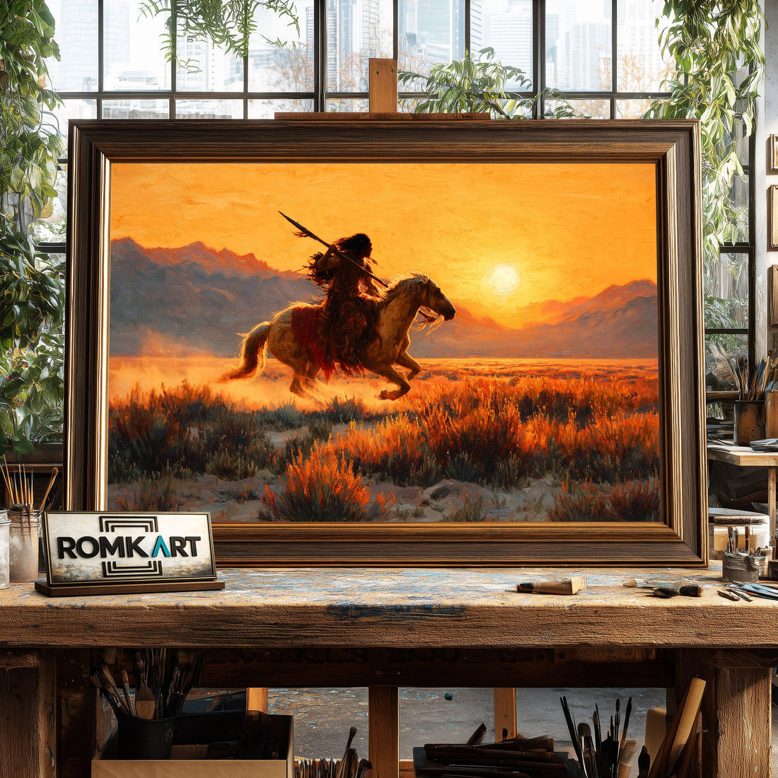 Native American Riding Horse hand-painted oil painting on canvas