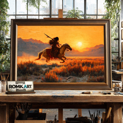 Native American Riding Horse Oil Painting - image 2