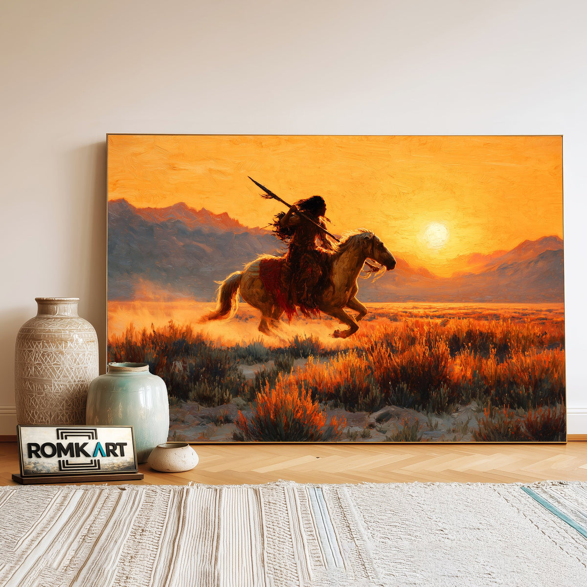 Native American Riding Horse Oil Painting - image 3